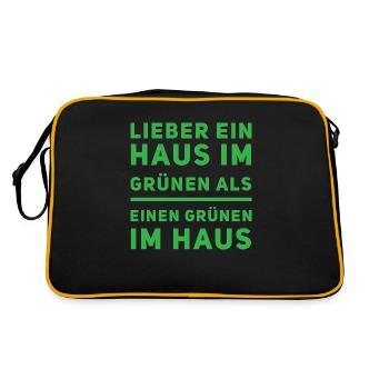 Lieber ein Haus im Grünen als einen Grünen im Haus - Retro Tasche - Schwarz/Gold - Hinten
