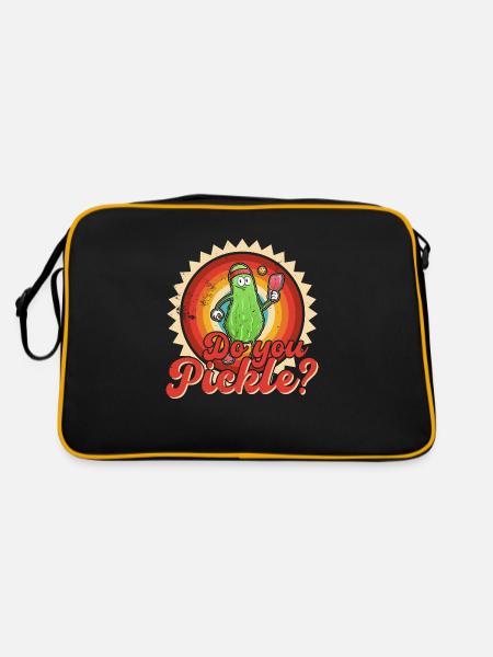 Pickelball Pickle Gurke Schläger Lustig - Retro Tasche - Schwarz/Gold - Hinten