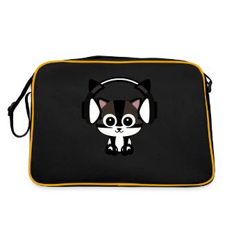 Melodic velvet paw: cat with headset - Retro Bag - black/gold - Back