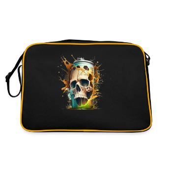 ´Totenkopf explodiert aus Bierdose - Retro Tasche - Schwarz/Gold - Hinten