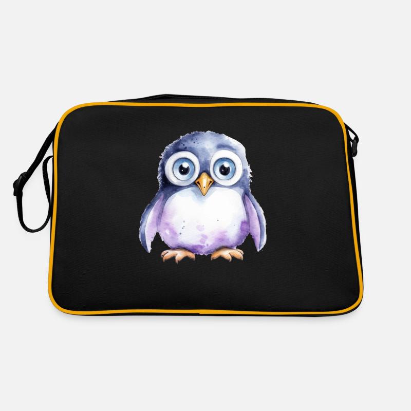 Penguin Watercolor Drawing Retro Bag