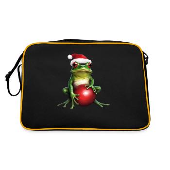 Frosch mit Weihnachtskugel 1 - Retro Tasche - Schwarz/Gold - Hinten