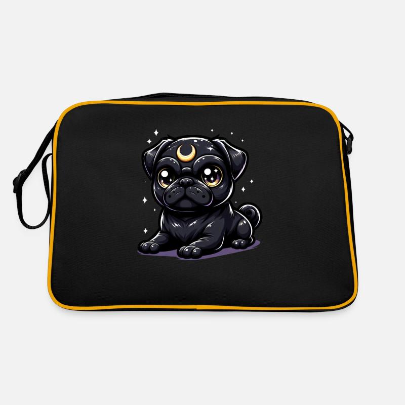 Mondhüter Mops - Retro Tasche - Schwarz/Gold