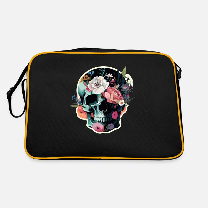 Crâne humain et fleurs 36 Sac Retro