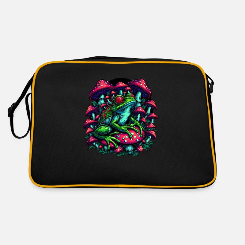 Psychedelic frog with mushrooms Retro Bag