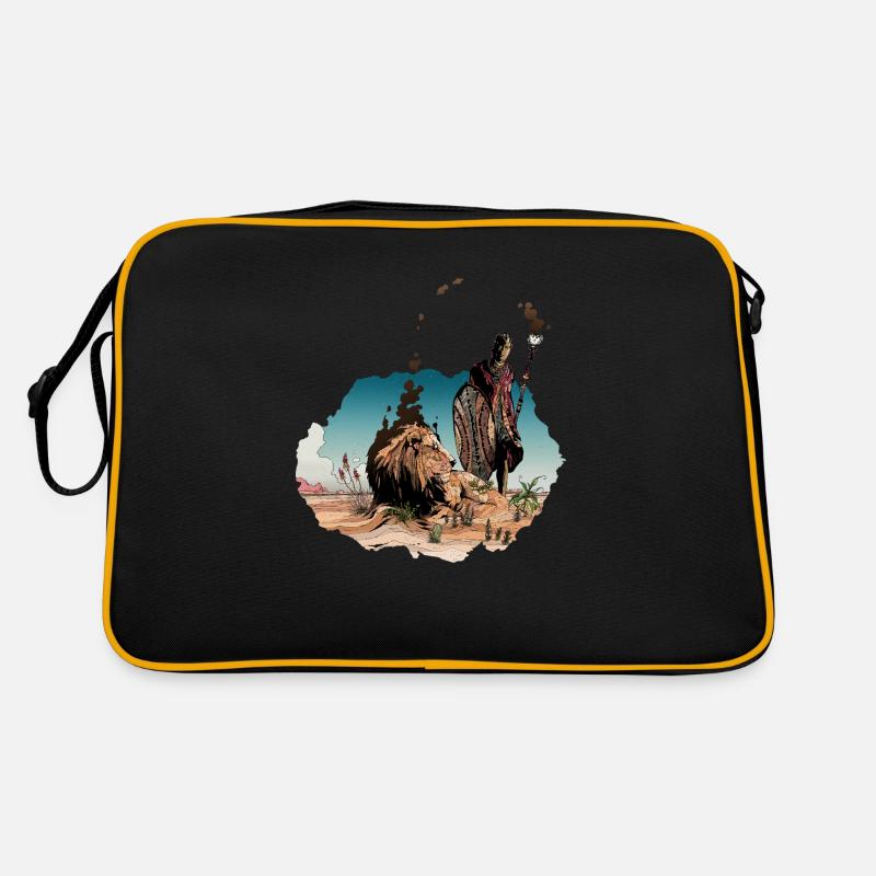 Der Zauberer und der Löwe - Retro Tasche - Schwarz/Gold