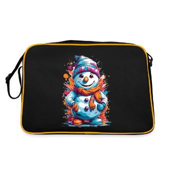Urbanes Winterwunderland: Farbenfroher Graffiti-Schneemann - Retro Tasche - Schwarz/Gold - Hinten