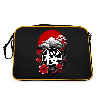 Japanische Kirschblüte - Retro Tasche - Schwarz/Gold - Hinten