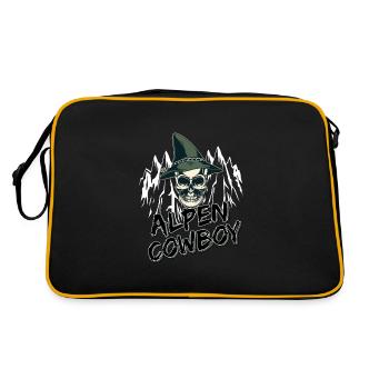 Alpen Allgäu Cowboy Totenkopf Berge Heimat - Retro Tasche - Schwarz/Gold - Hinten