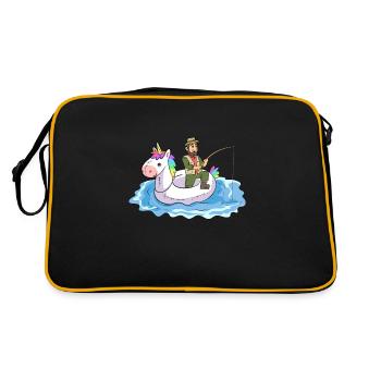 Angeln Einhorn Schwimmreifen Gummiboot Angler - Retro Tasche - Schwarz/Gold - Hinten