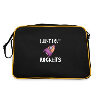 SPACE / ROCKET: I just love rockets - Retro Tasche - Schwarz/Gold - Hinten