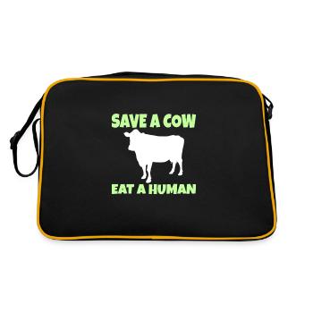 Vegan Vegetarian: Save a Cow eat a Human - Retro Bag - black/gold - Back
