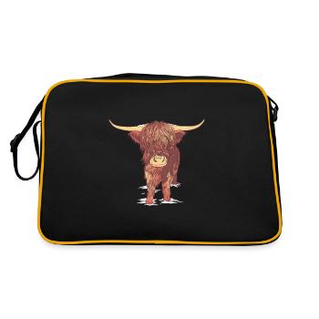 Schottische Highland Kuh Baby Kalb - Retro Tasche - Schwarz/Gold - Hinten