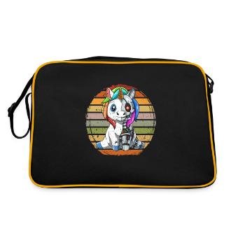 Grunge Einhorn Roboter Robotic Kuscheln Cyborg - Retro Tasche - Schwarz/Gold - Hinten