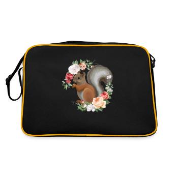 Cute squirrel flower wreath animal gardener - Retro Bag - black/gold - Back
