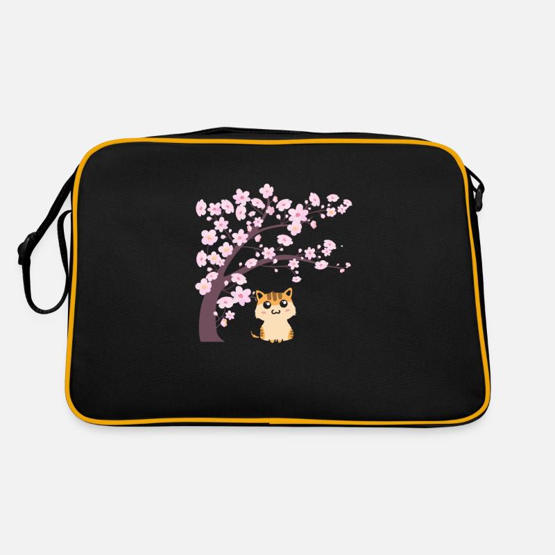 Kirschblüte Katze Japanisch Kätzchen Sakura - Retro Tasche - Schwarz/Gold