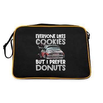 Car Drifting Racing Racecar Motorsport Skid Marks - Retro Tasche - Schwarz/Gold - Hinten