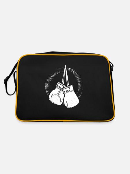 Weiße Boxhandschuhe Boxer - Retro Tasche - Schwarz/Gold