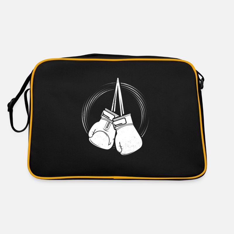 Weiße Boxhandschuhe Boxer - Retro Tasche - Schwarz/Gold