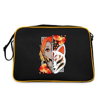 Japanese Anime Girl Samurai Sword Flowers - Retro Bag - black/gold - Back