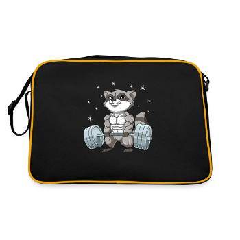 Waschbär Gewichtheben Fitness-Studio - Retro Tasche - Schwarz/Gold - Hinten