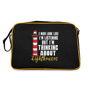 Lighthouse Seaside Nautical Ich Liebe Leuchtturm - Retro Tasche - Schwarz/Gold - Hinten