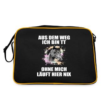 Tuniertrottel ich mach hier alles Pferd Rappe - Retro Tasche - Schwarz/Gold - Hinten