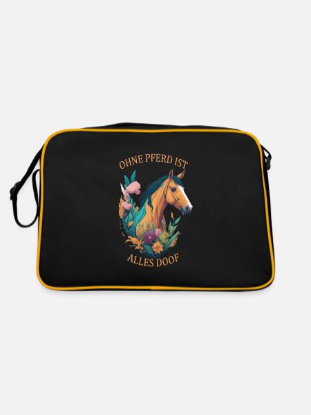 Pferde Sprüche Ohne Pferd ist alles doof - Retro Tasche - Schwarz/Gold - Hinten