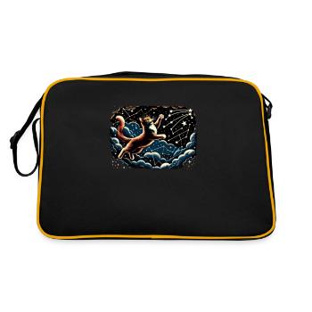 Katze Astronaut Astronomie Äußeres Sonnensystem - Retro Tasche - Schwarz/Gold - Hinten