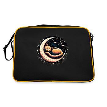 Katze Astronaut Astronomie Äußeres Sonnensystem - Retro Tasche - Schwarz/Gold - Hinten