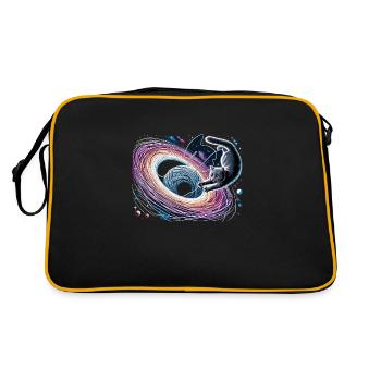 Katze Astronaut Astronomie Äußeres Sonnensystem - Retro Tasche - Schwarz/Gold - Hinten
