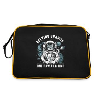 Katze Astronaut Astronomie Äußeres Sonnensystem - Retro Tasche - Schwarz/Gold - Hinten