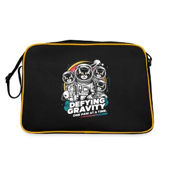 Katze Astronaut Astronomie Äußeres Sonnensystem - Retro Tasche - Schwarz/Gold - Hinten