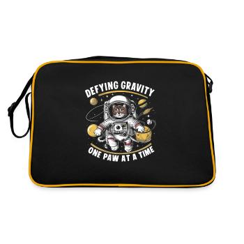 Katze Astronaut Astronomie Äußeres Sonnensystem - Retro Tasche - Schwarz/Gold - Hinten