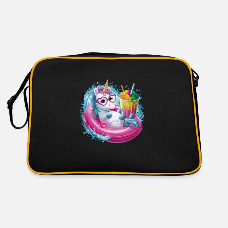 Niedliches Einhorn genießt Eiscreme-Spaß Retro Tasche