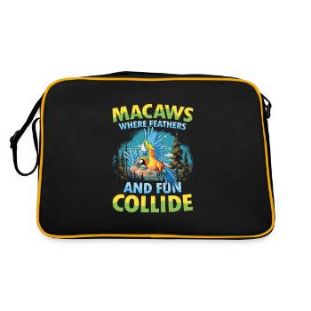 Macaws Where Feathers and Fun Collide - Retro Tasche - Schwarz/Gold - Hinten