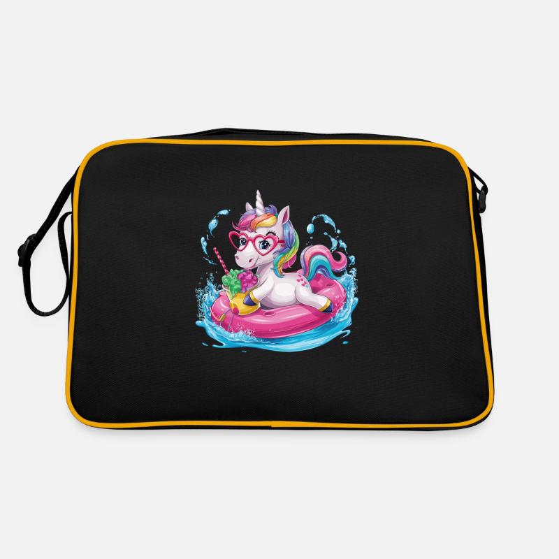 Niedliches Einhorn genießt Eiscreme-Spaß Retro Tasche