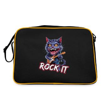 Rock It KatzeMusiker mit E-Gitarre - Retro Tasche - Schwarz/Gold - Hinten