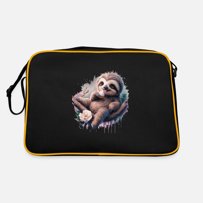 Lustiges Faultier geniesst ein Eis - Retro Tasche - Schwarz/Gold