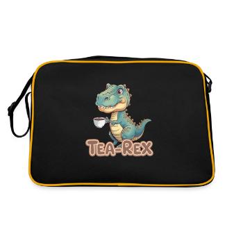Niedlicher Dinosaurier trinkt Tee T-Rex Humor - Retro Tasche - Schwarz/Gold - Hinten