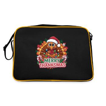 Festlicher Truthahn Weihnachten und Erntedank - Retro Tasche - Schwarz/Gold - Hinten