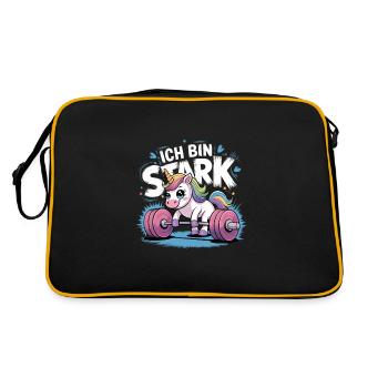 Einhorn Unicorn Ich Bin So Stark - Retro Tasche - Schwarz/Gold - Hinten