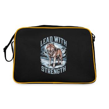 Lead with Strength Powerful Wolf Leadership Quote - Retro Tasche - Schwarz/Gold - Hinten