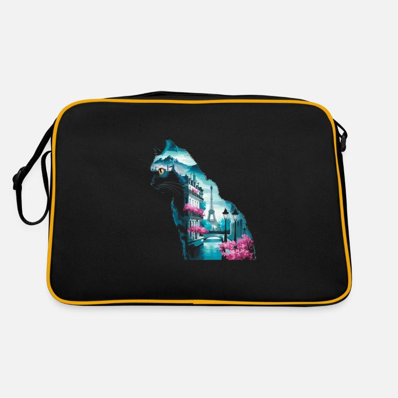 Cat Paris Landscape Silhouette Retro Bag
