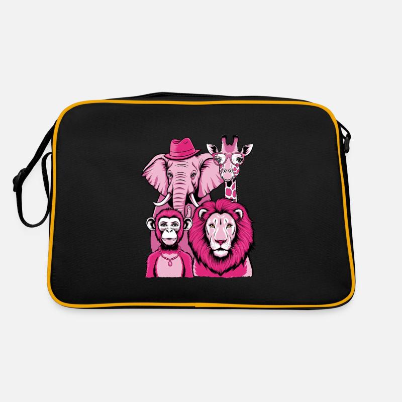 Elefant Affe Löwe Giraffe in Rosa Look mit Stil Retro Tasche
