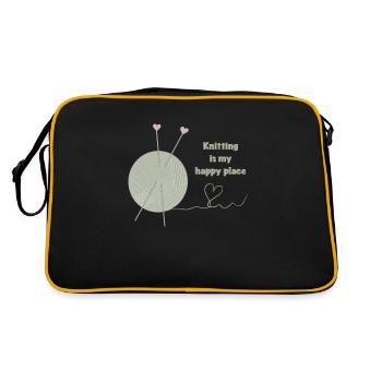 Stricken ist mein glücklicher Ort - Retro Tasche - Schwarz/Gold - Hinten