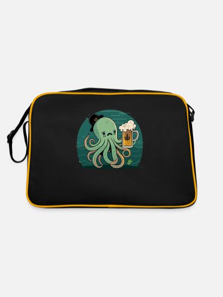Funny sailor octopus with beer - Retro Bag - black/gold - Back