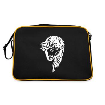 Jesus with rosary silhouette white - Retro Bag - black/gold - Back
