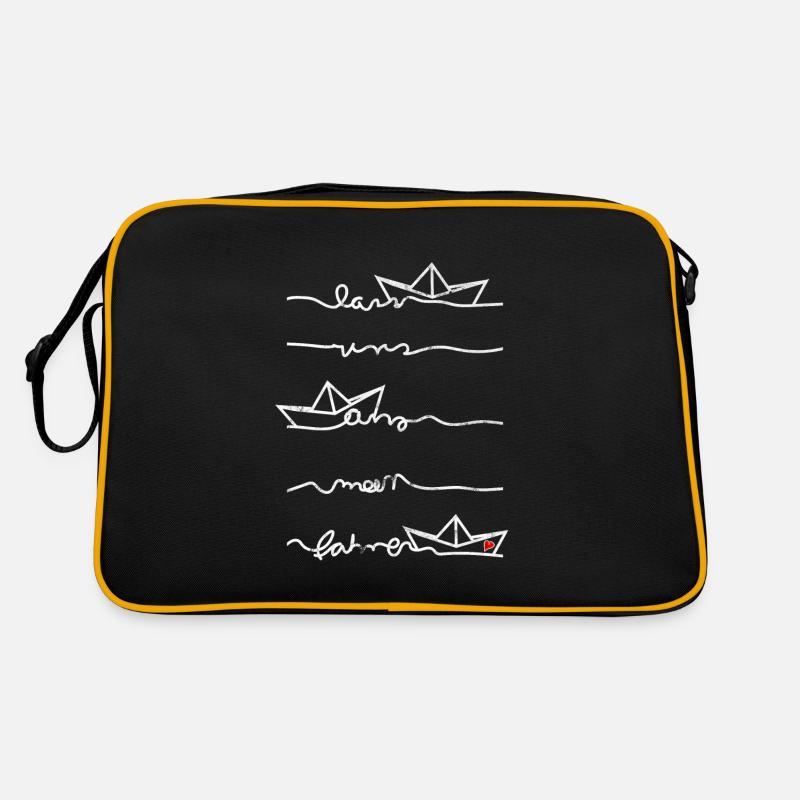 Papierschiff Meer Papierboot Papierschiffchen - Retro Tasche - Schwarz/Gold
