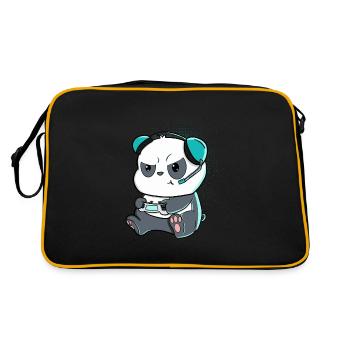 Comic-Style Panda with Controller and Headphone - Retro Bag - black/gold - Back